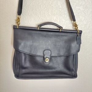 VINTAGE COACH BEEKMAN BLACK LEATHER BRIEFCASE MESSANGER SHOULDER BAG #G5C-5266